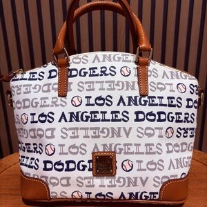 Dooney & Bourke Dodgers Charli Satchel (White, Blue, Grey & Brown)